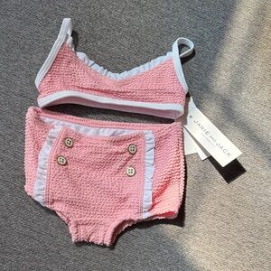 Janie and Jack Pink Ruffle Button Two-Piece Swim Set